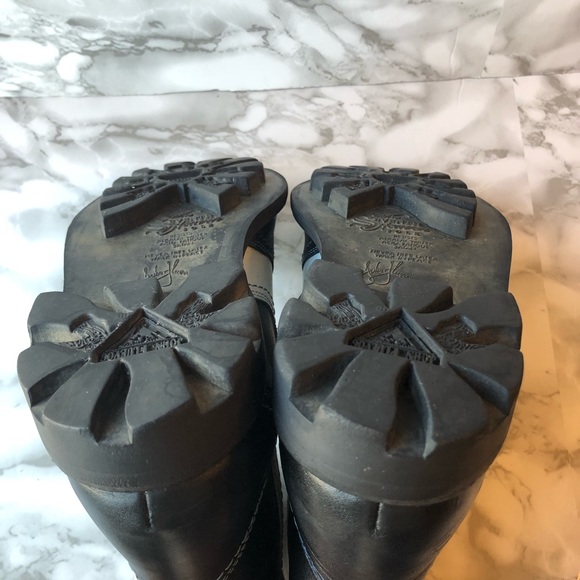 John Fluevog Black Chunky Platform Lace Up Combat Boots with Blue Angle Stripe - Picture 13 of 16